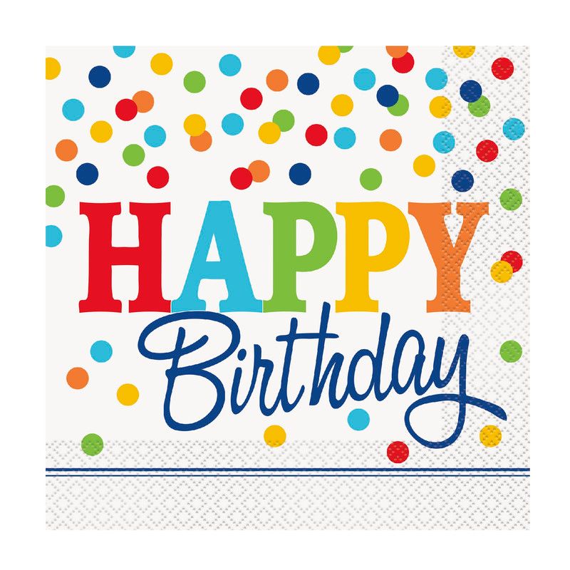 Unique - Happy Birthday Luncheon Napkins - Rainbow Polka Dot - 16 Pcs