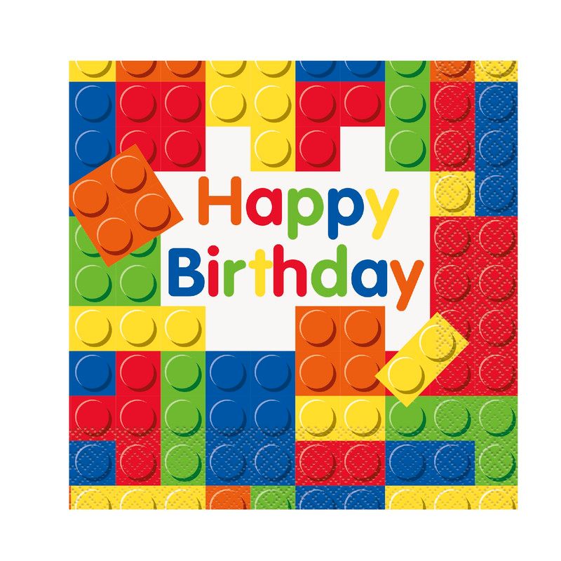 Unique - Building Blocks Birthday Luncheon Napkins - Multicolor - 16 Pcs