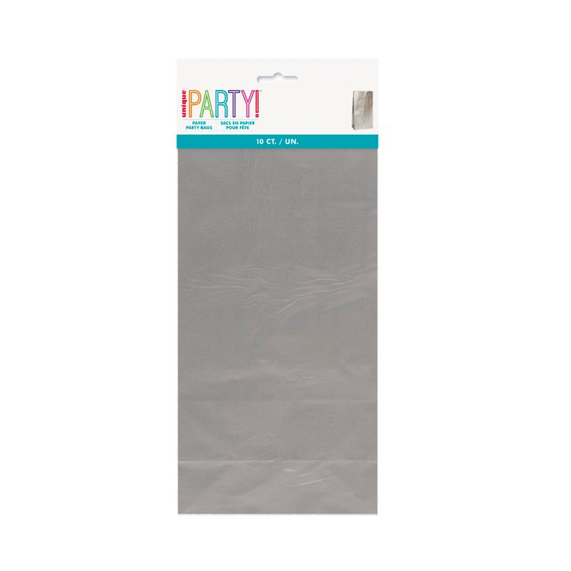 Unique - Party Metallic Paper Bags - Silver - 10 Pcs