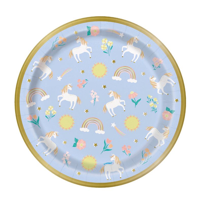 Unique - Dainty Unicorn Round Party Plates - Multicolor - 8 Pcs - 23 cm