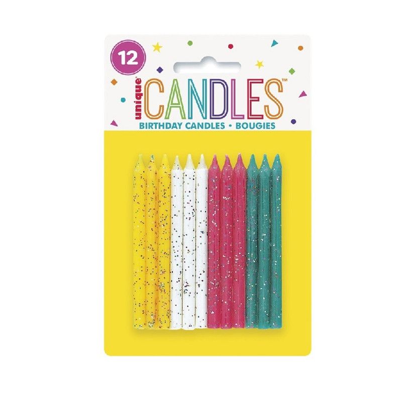 Unique - Glitter Birthday Candle Set - Multicolor - 12 Pcs