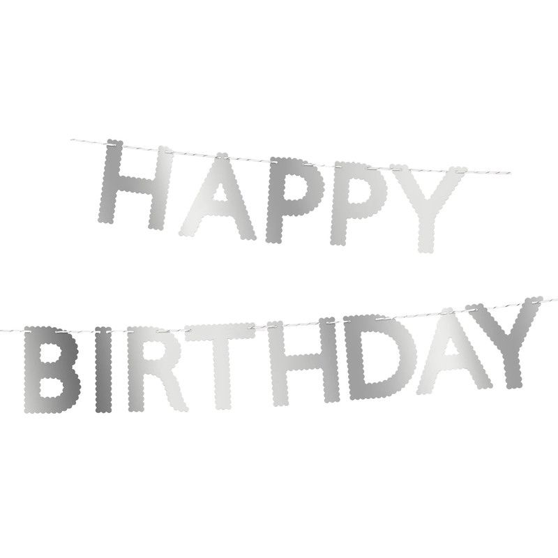 Meri Meri - Scallop Happy Birthday Garland - Silver - 3 m