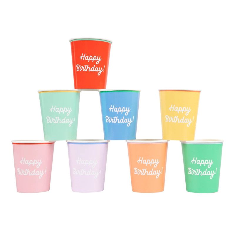 Meri Meri - Mixed Happy Birthday Cups - 8 Pcs - 256 ml