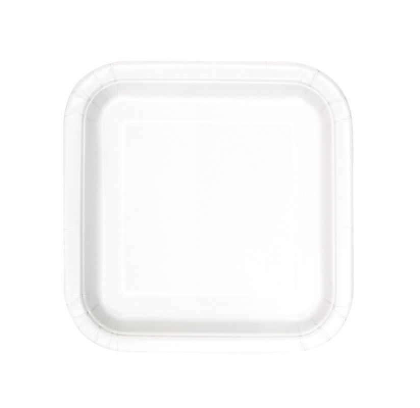 Unique - Square Party Plates - Bright White - 14 Pcs - 9-Inch