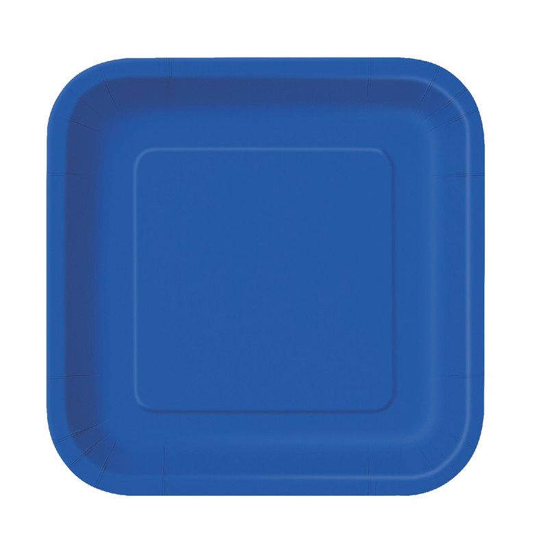Unique - Square Party Plates - Royal Blue - 14 Pcs - 9-Inch