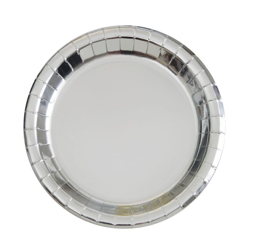 Unique - Round Foil Party Plates - Silver - 8 Pcs - 9-Inch