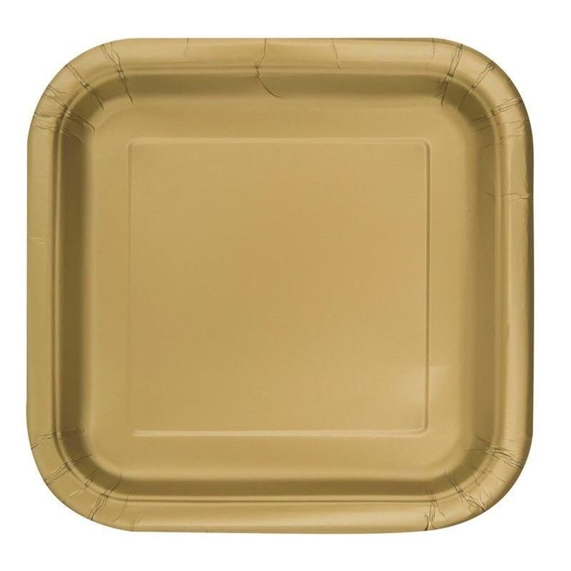 Unique - Square Party Plates - Gold - 16 Pcs - 7-Inch