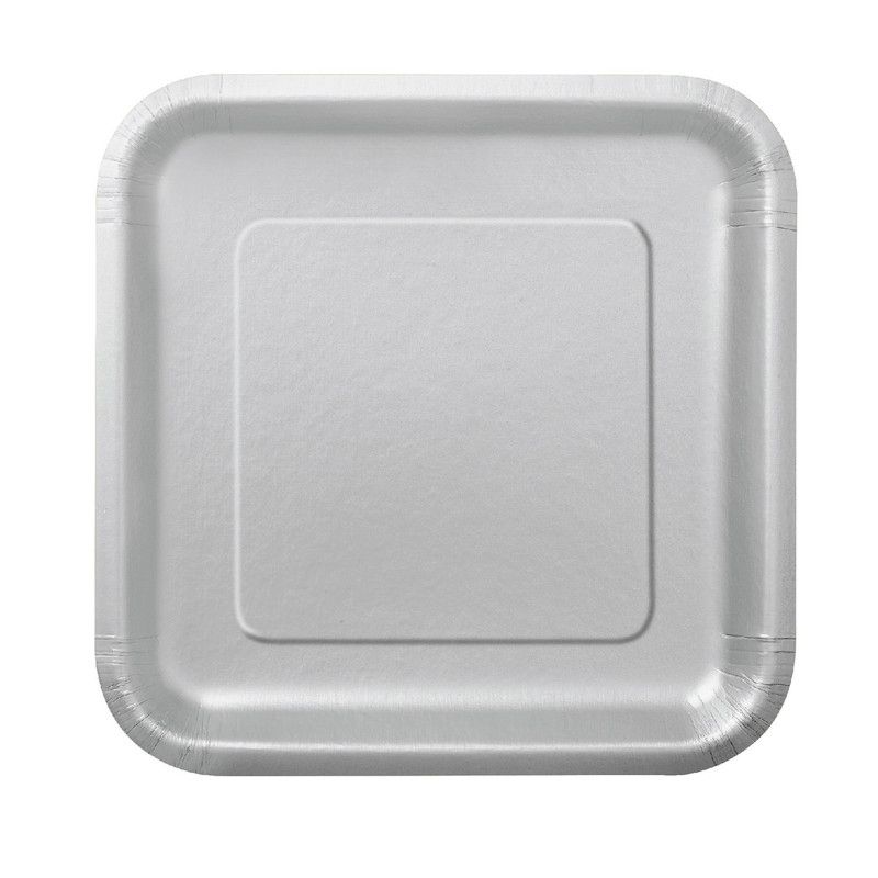 Unique - Square Party Plates - Silver - 14 Pcs - 9-Inch