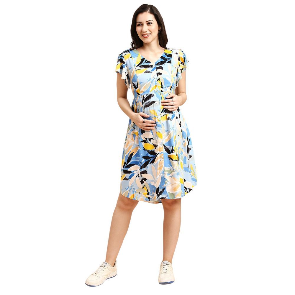 Mother's Nest - Multi Printed Maternity Dress - Arctic Blue