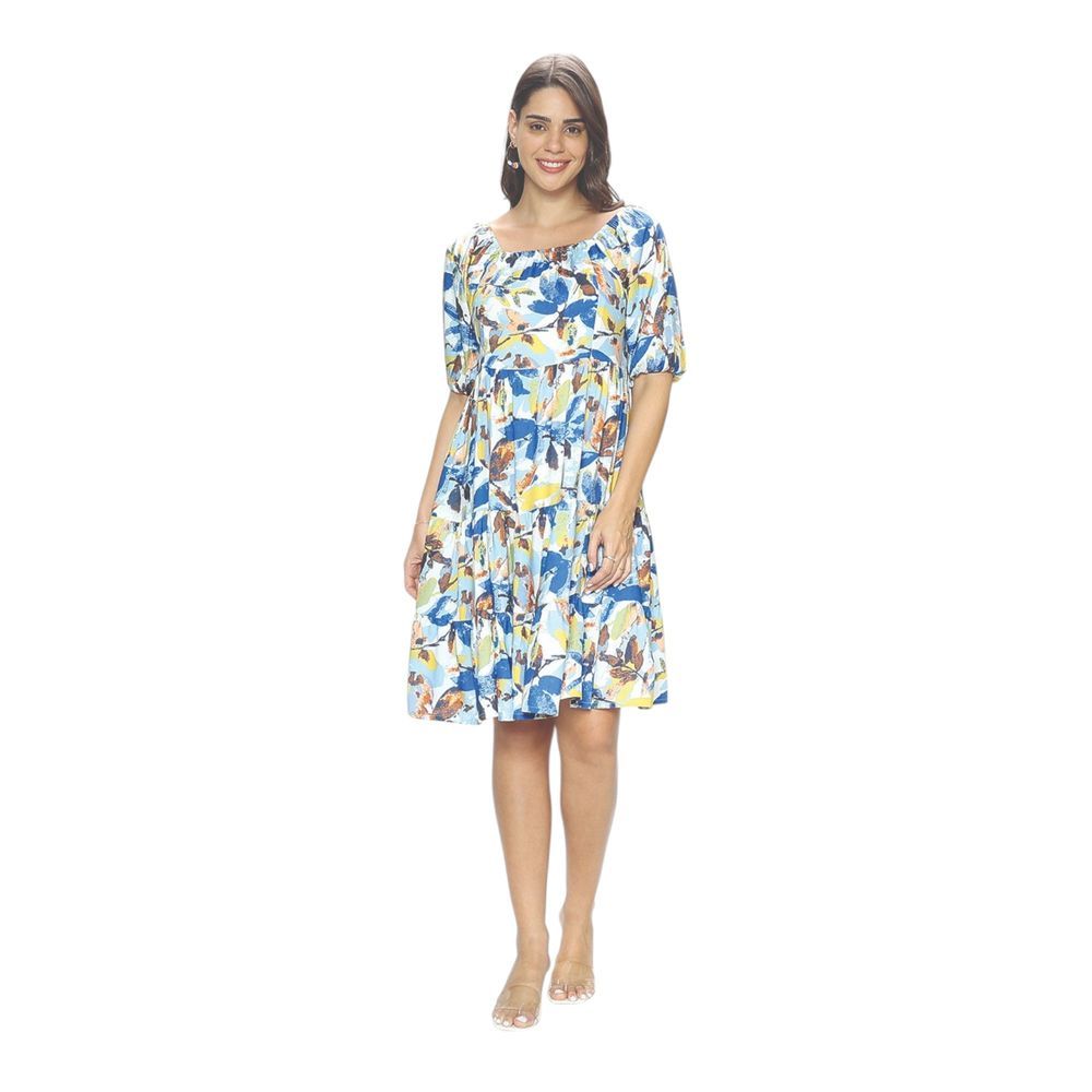 Mother's Nest - Multi Flowered Printed Western Dress - Blue