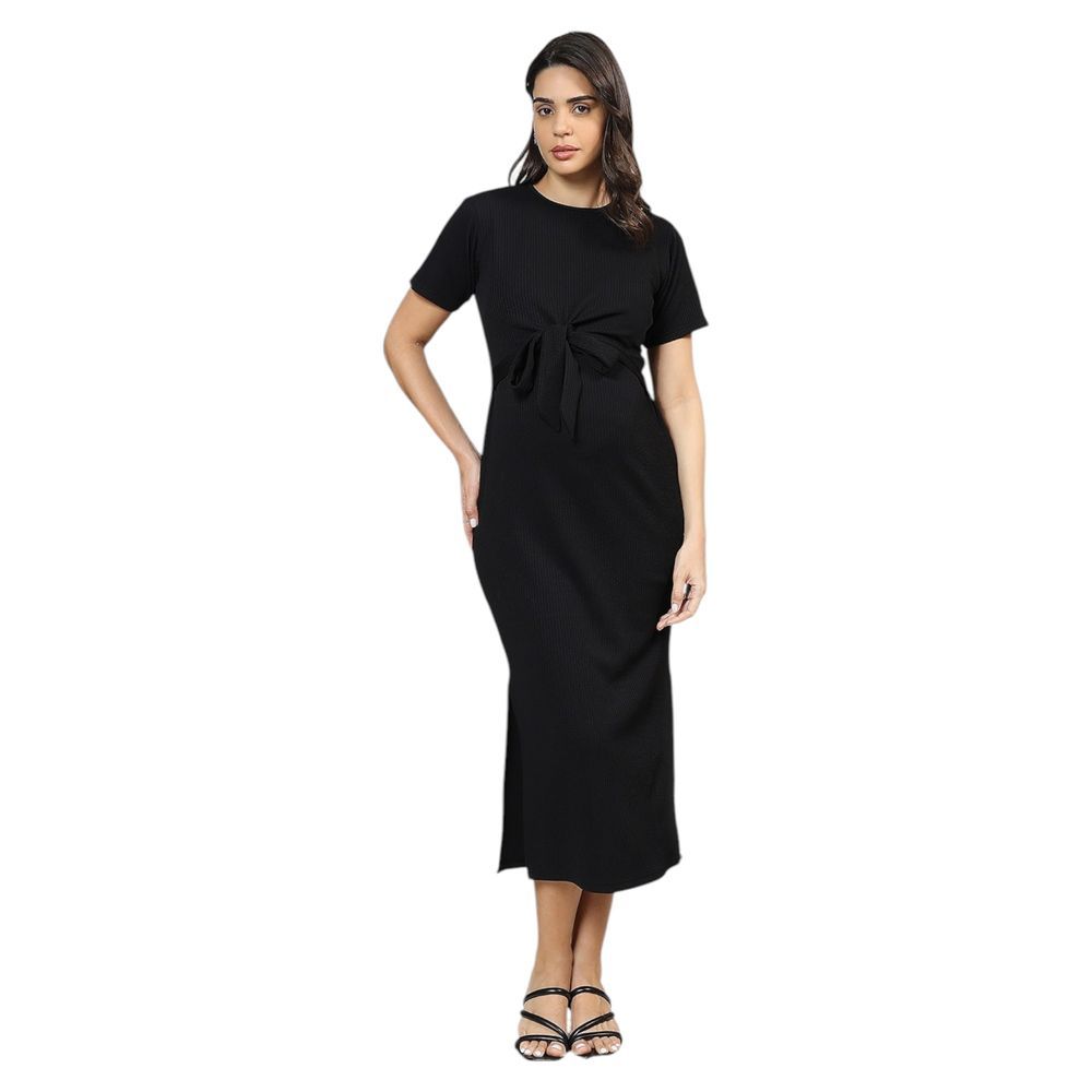 Mother's Nest - Slit Tie Maternity Dress - Black