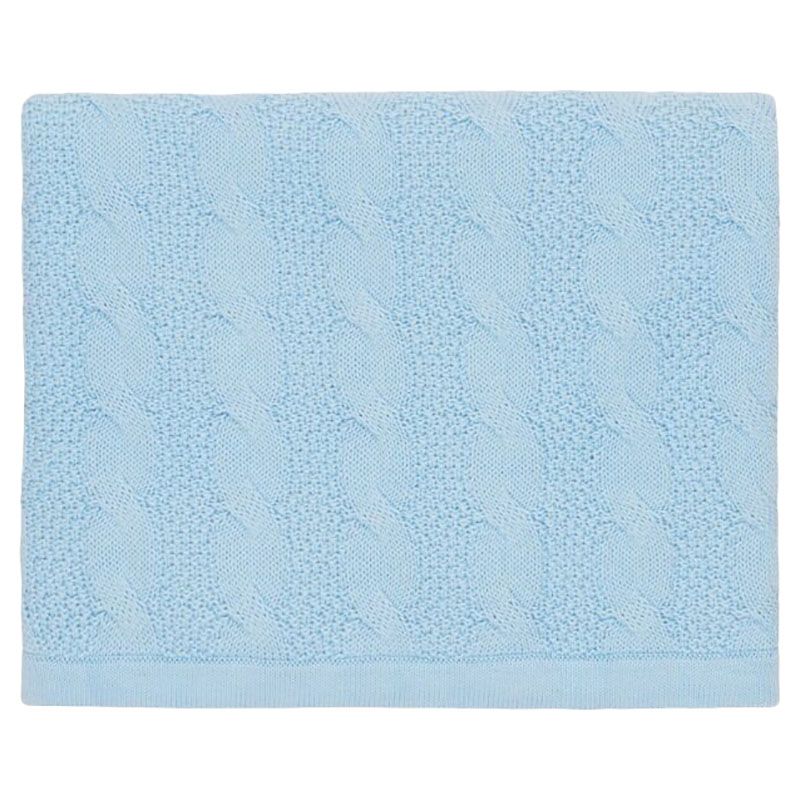 Little IA - Blue Cable Knit Baby Blanket - Blue
