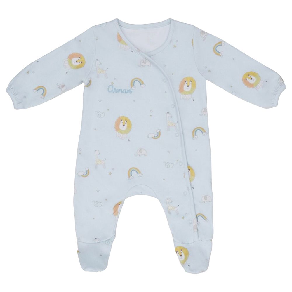 Little IA - Lion Printed Baby Sleepsuit - Blue