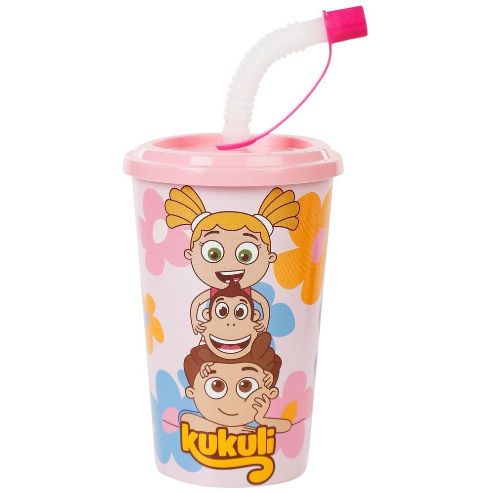 Kukuli - Lidded Straw Cup - Pink - 400 ml
