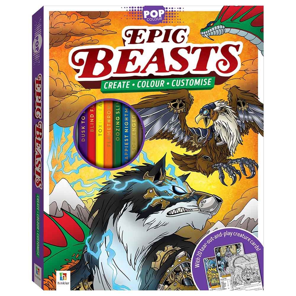  كتاب pop colour epic beasts pencils 10pcs w/ creature cards