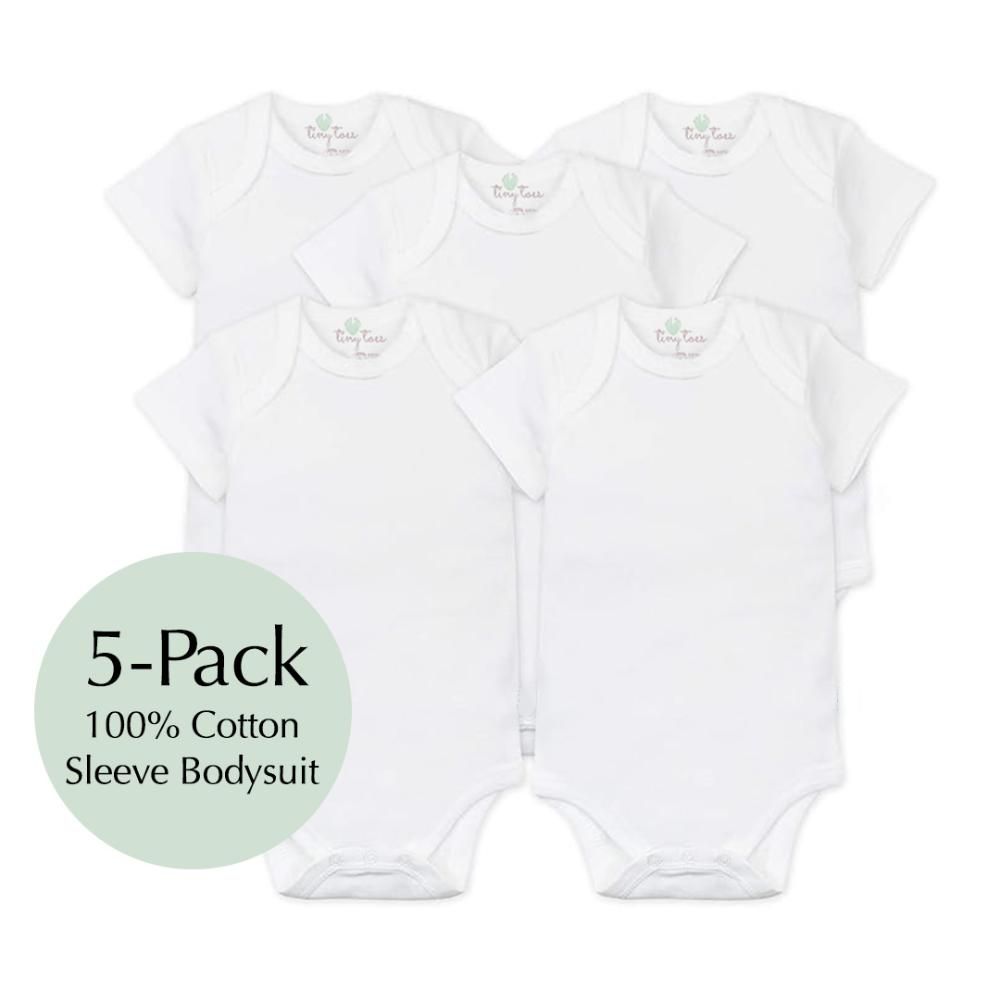 Tiny Toes - 100% Cotton Pack of 5 Short Sleeve Bodysuit