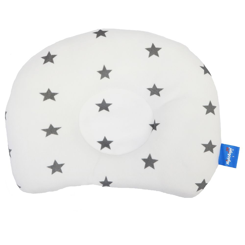 Night Angel - Star Print Baby Pillow - White