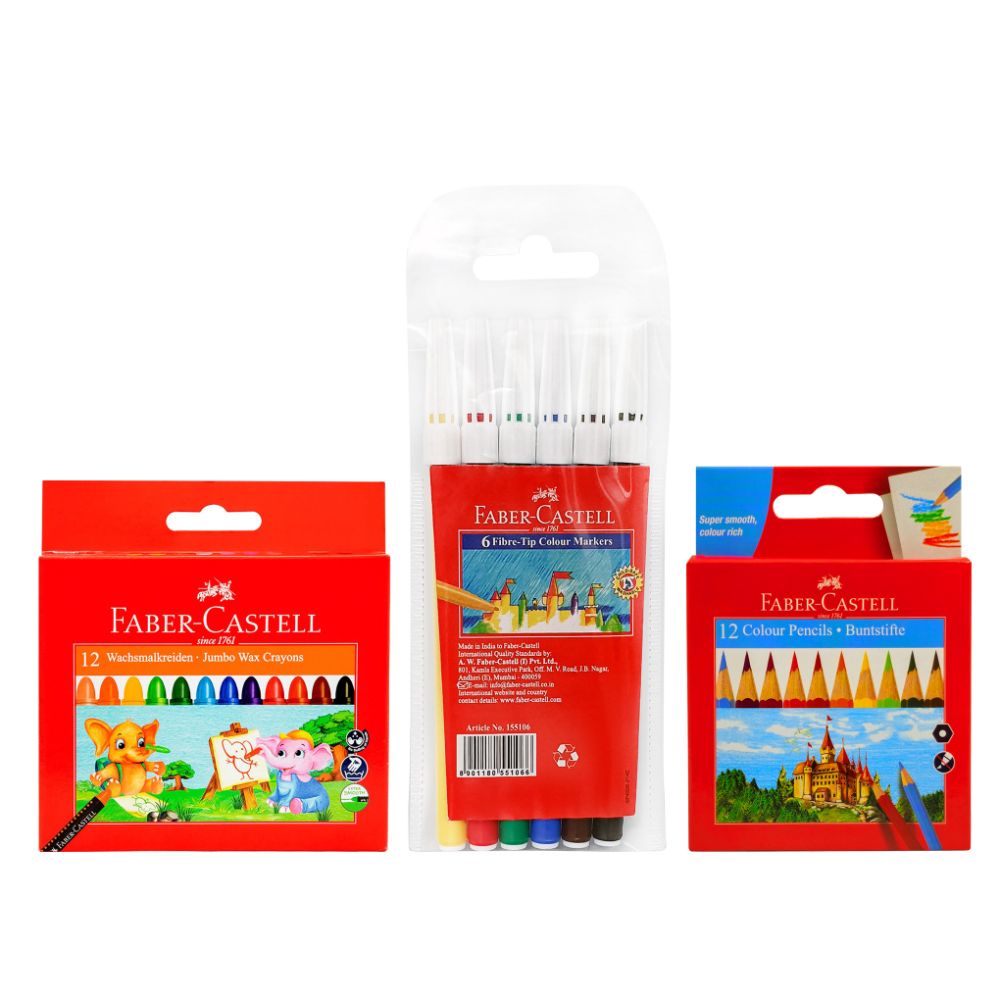 Faber-Castell - Jumbo Wax Color & Fibber Tip Colours with Color Pencils