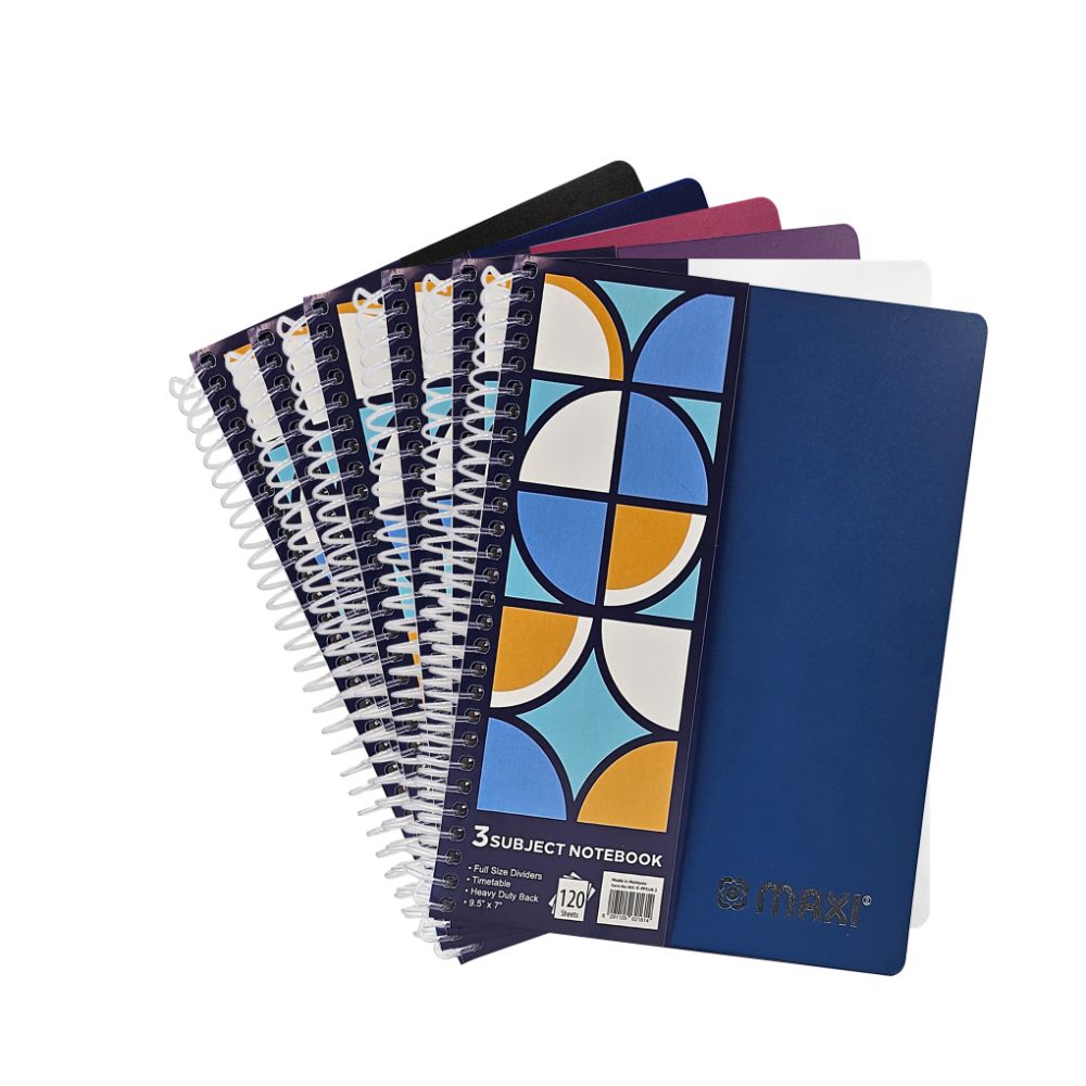 Maxi - 120 Sheets Spiral 3 Subjects Notebook 9.5" x 7