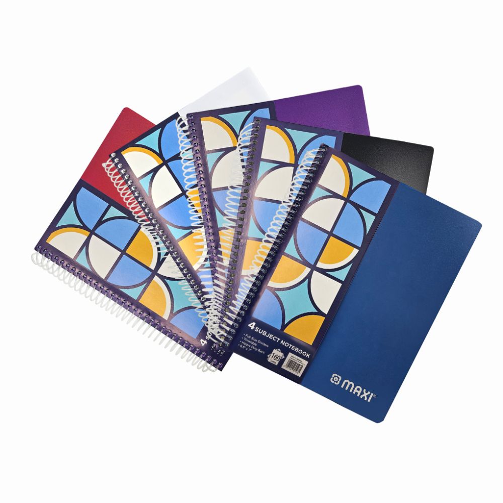 Maxi - 160 Sheets Spiral 4 Subjects Notebook 9.5" x 7