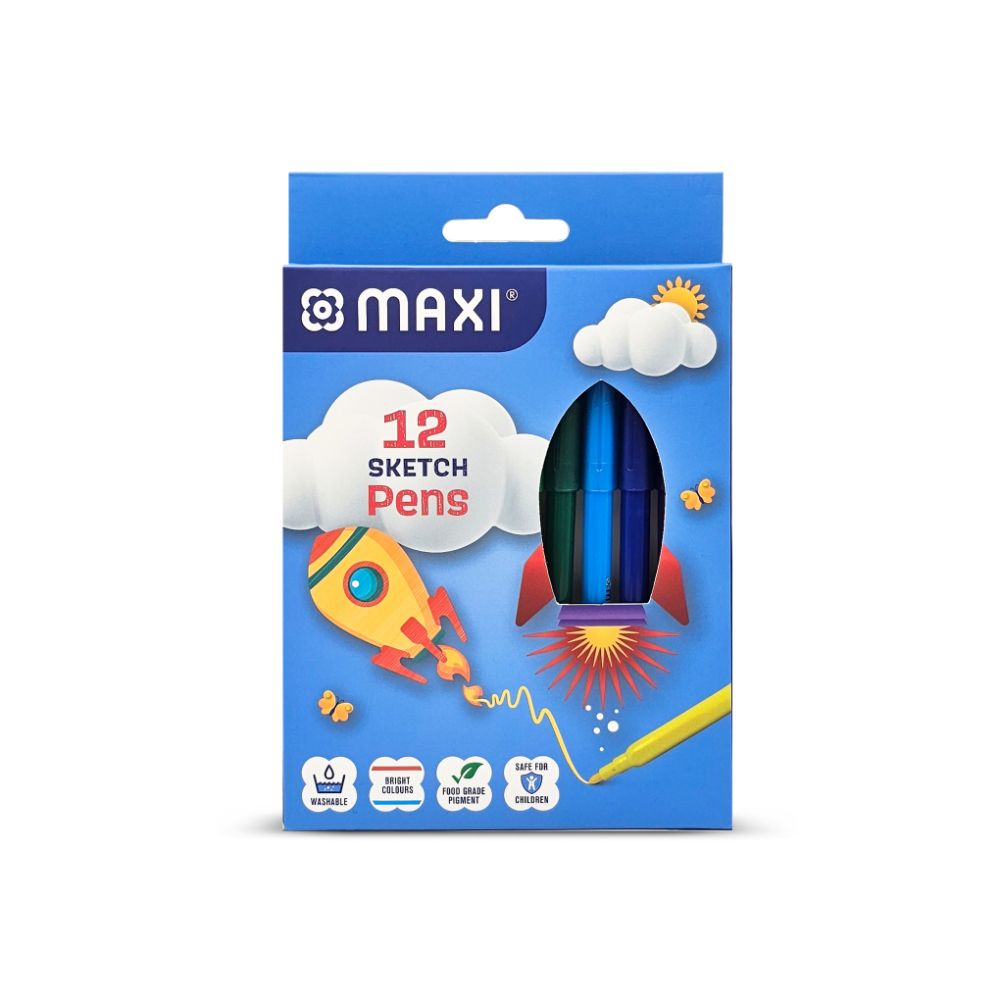 Maxi - Colour Felt Pen Set A - 12pcs Bright Colors