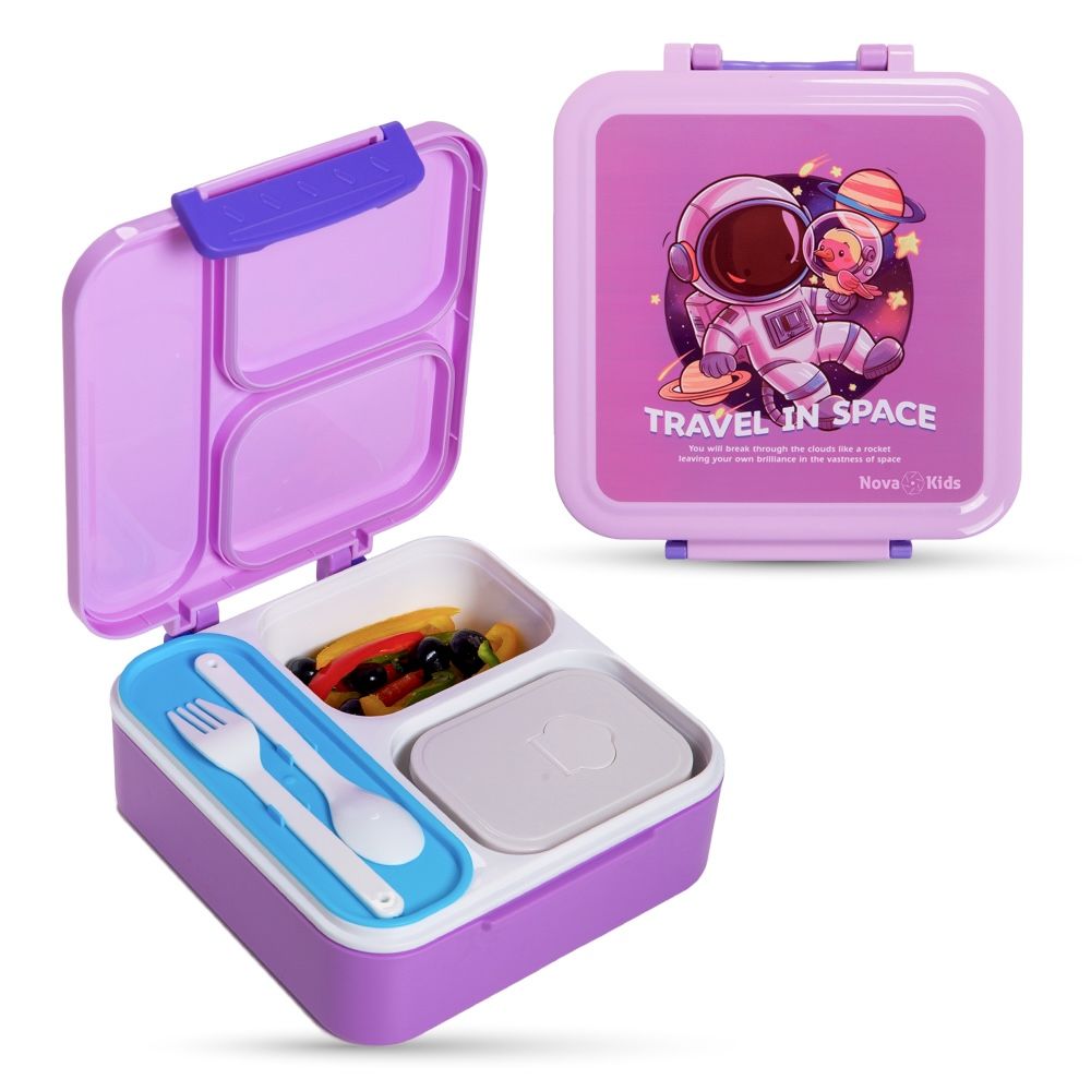 Nova Kids - Bento Lunch Box Set 3 Compartments - Astronaut Purple