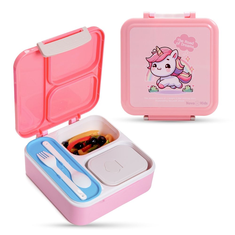 Nova Kids - Bento Lunch Box Set 3 Compartments - Unicorn Pink