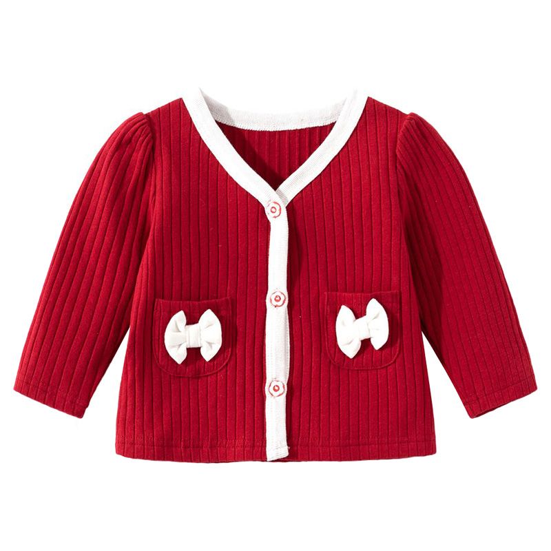 Sugar Rush - Appliqued V-Neck Full Sleeves Jacket - Red