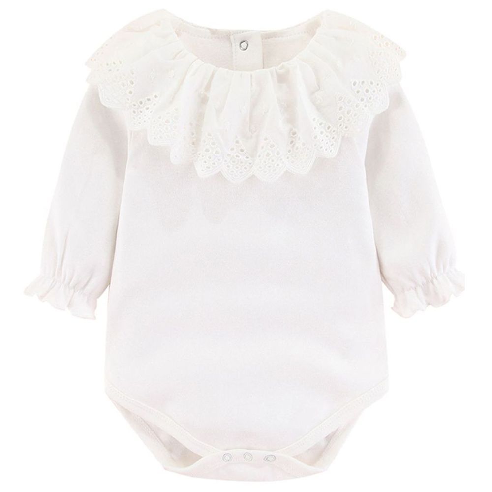 Sugar Rush - Baby Girls Solid Neck Full Sleeves Onesie - White