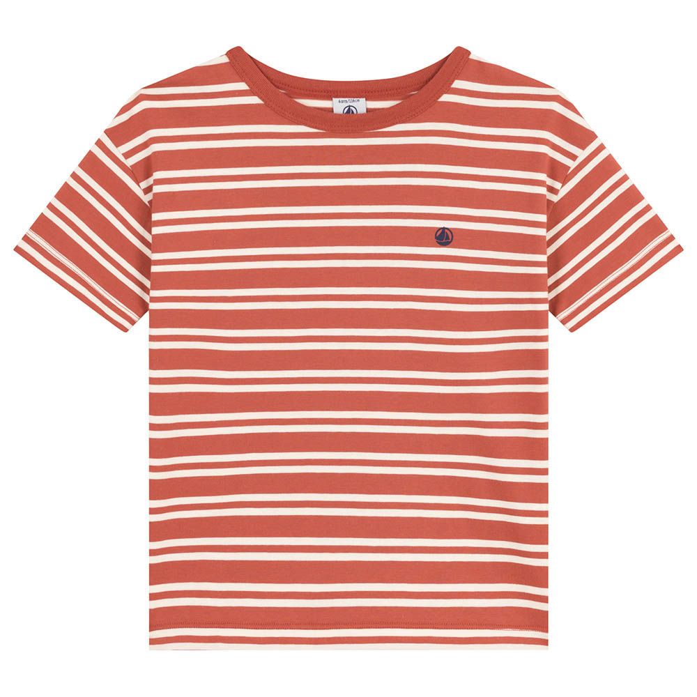 Petit Bateau - Boy's Stripy Jersey T-Shirt - Orange/White