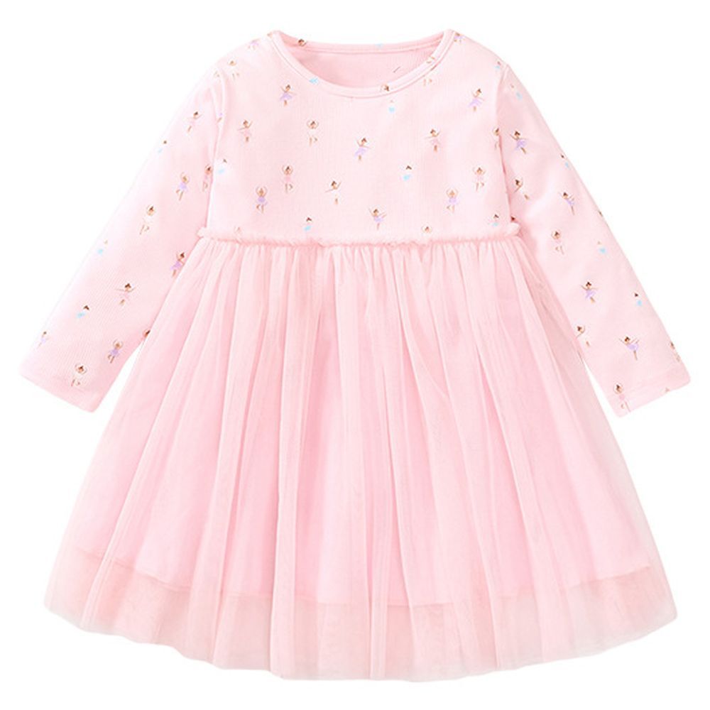 Sugar Rush - Printed Round Neck Full Sleeves Dress - Light Pink