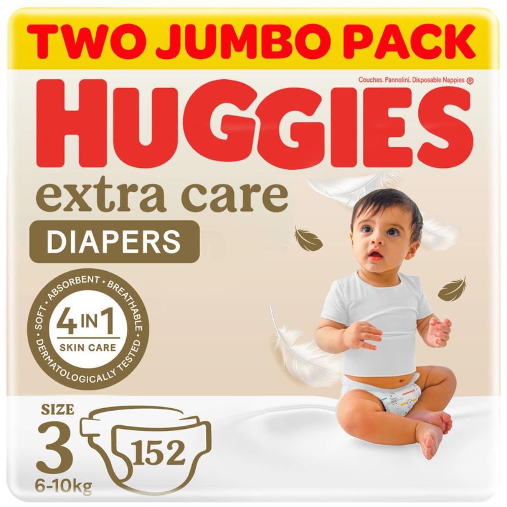Huggies - Extra Care, Size 3, 4 - 9 kg, Twin Jumbo Pack, 152 Diapers