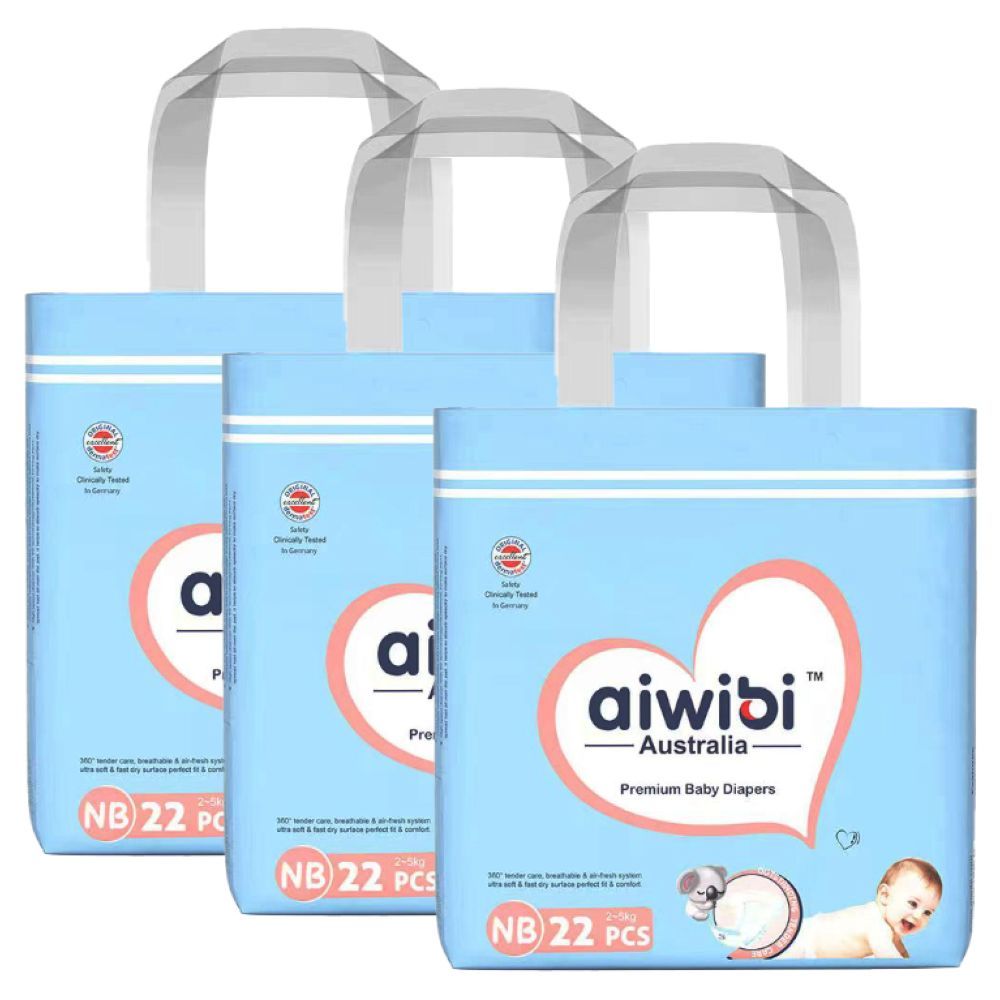 Aiwibi - Newborn Premium Diapers - 2-5 kg - Size 1 - Pack of 3 - 22pcs