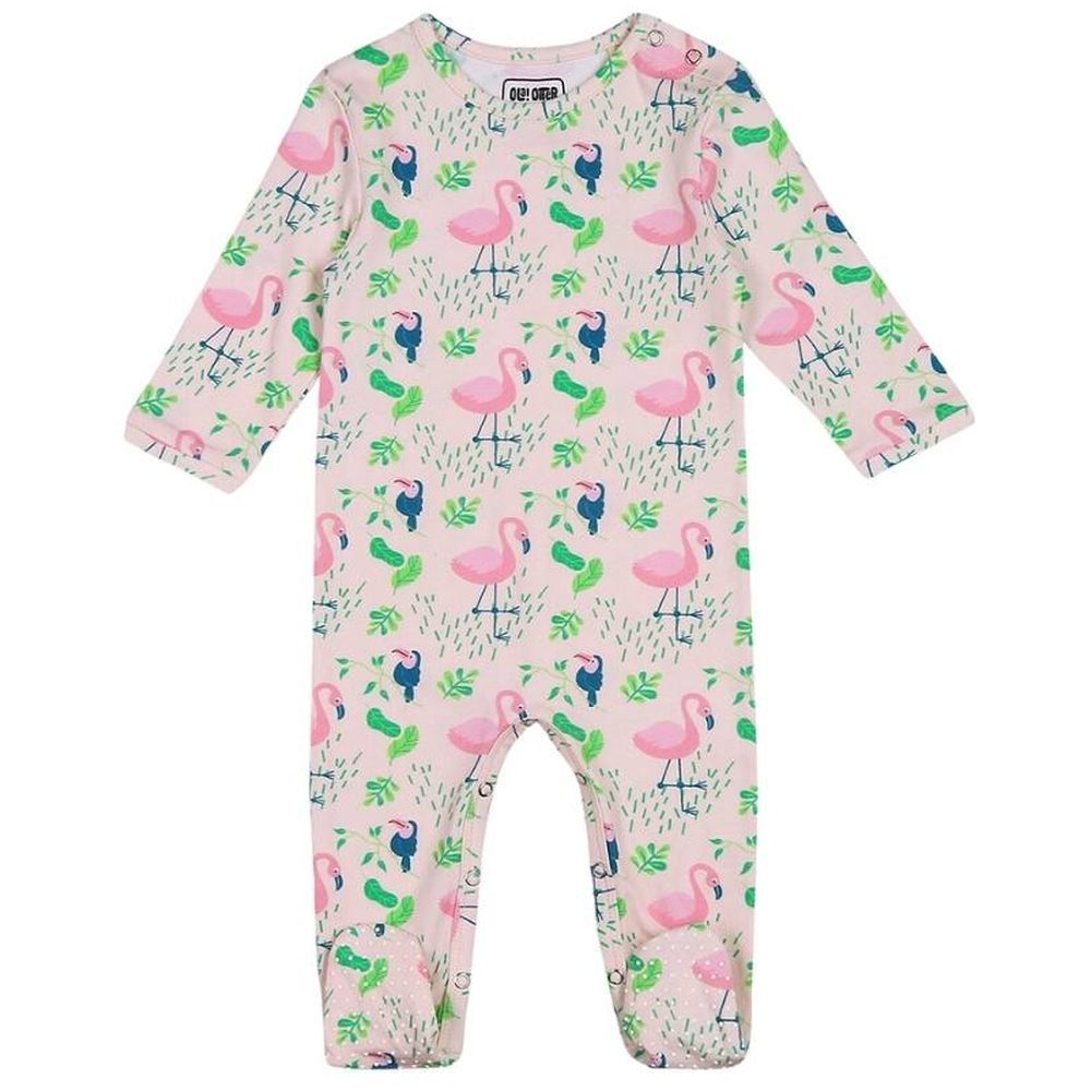 Ola Otter - Printed Footie Sleepsuit - Flamingo Forest