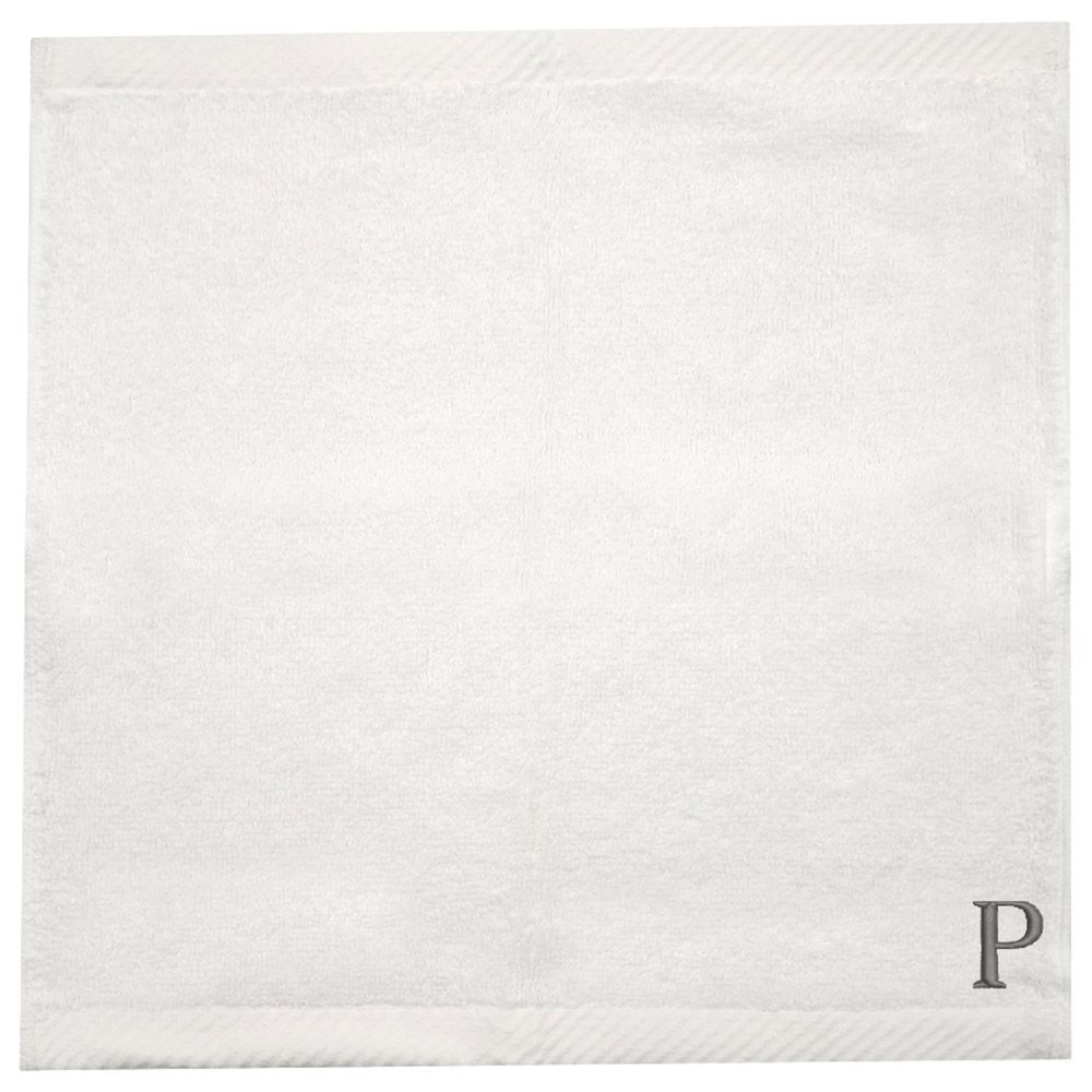 Byft - Letter P Monogrammed Face Towel - 33 x 33 cm - 6pcs - Silver/White