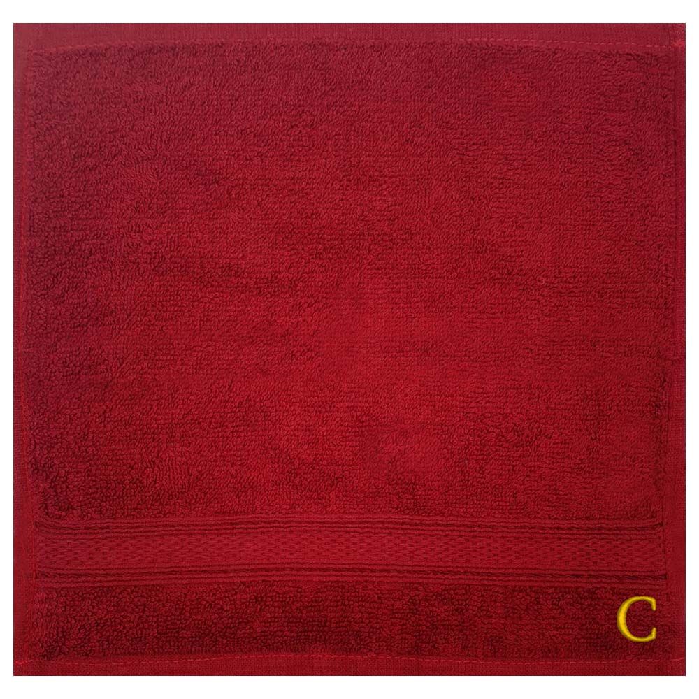 Byft - Letter C Monogrammed Face Towel - 30 x 30 cm - 6pcs - Burgundy