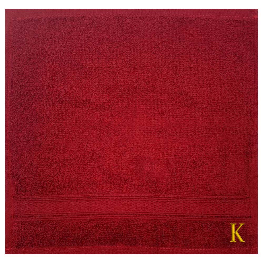 Byft - Letter K Monogrammed Face Towel - 30 x 30 cm - 6pcs - Burgundy