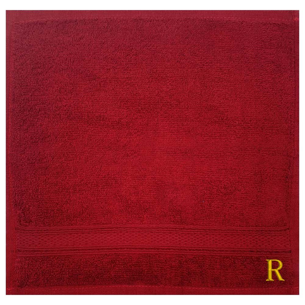 Byft - Letter R Monogrammed Face Towel - 30 x 30 cm - 6pcs - Burgundy