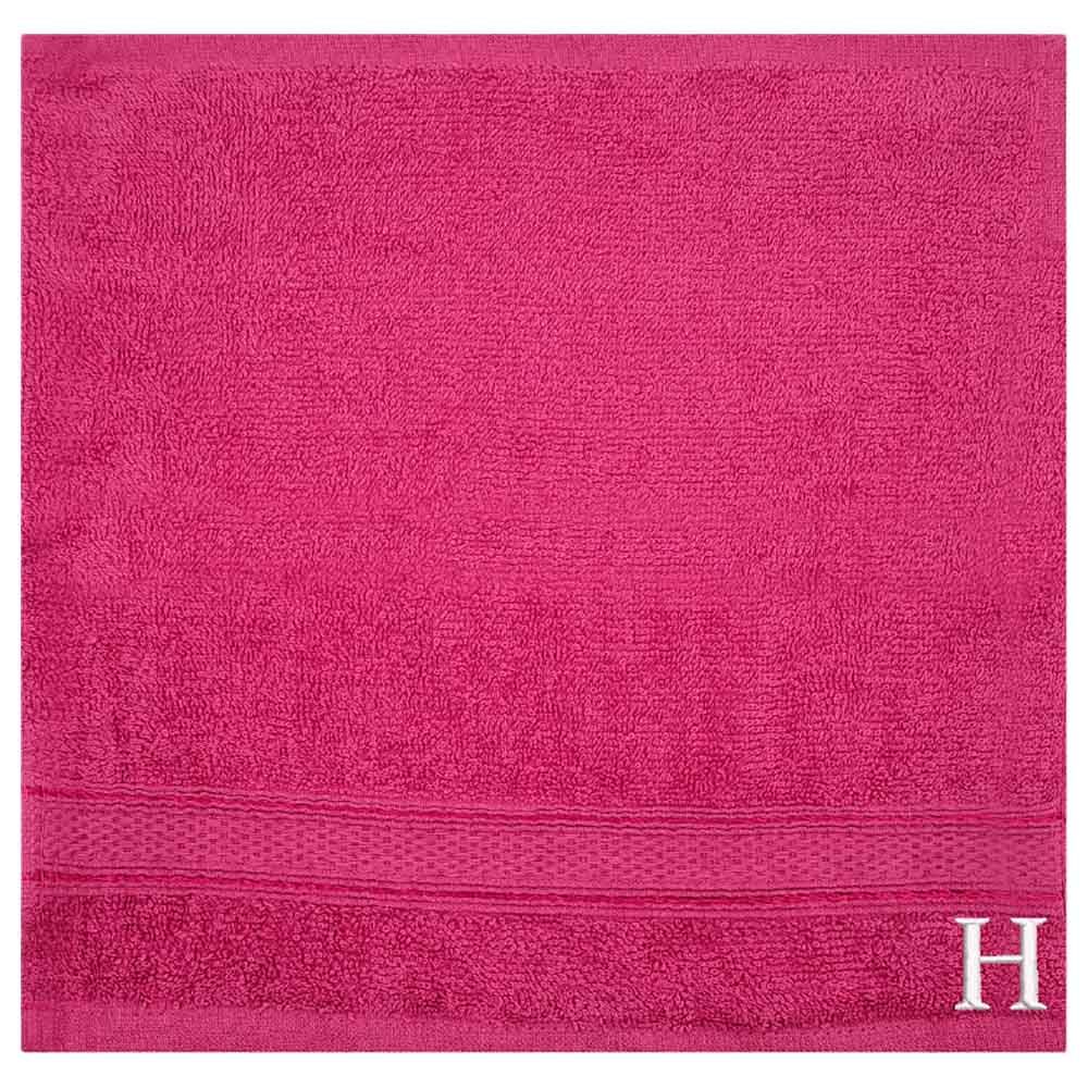 Byft - Letter H Monogrammed Face Towel - 30 x 30 cm - 6pcs - Fuchsia Pink