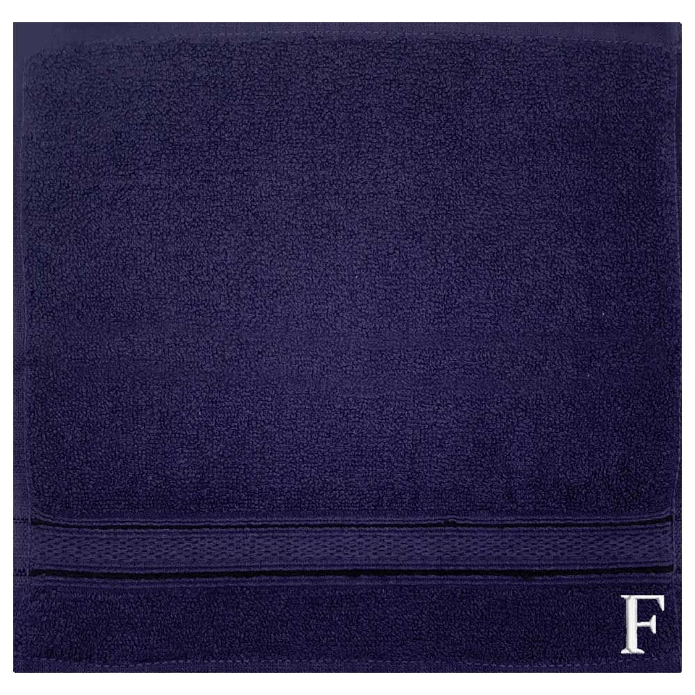 Byft - Letter F Monogrammed Face Towel - 30 x 30 cm - 6pcs - Navy Blue