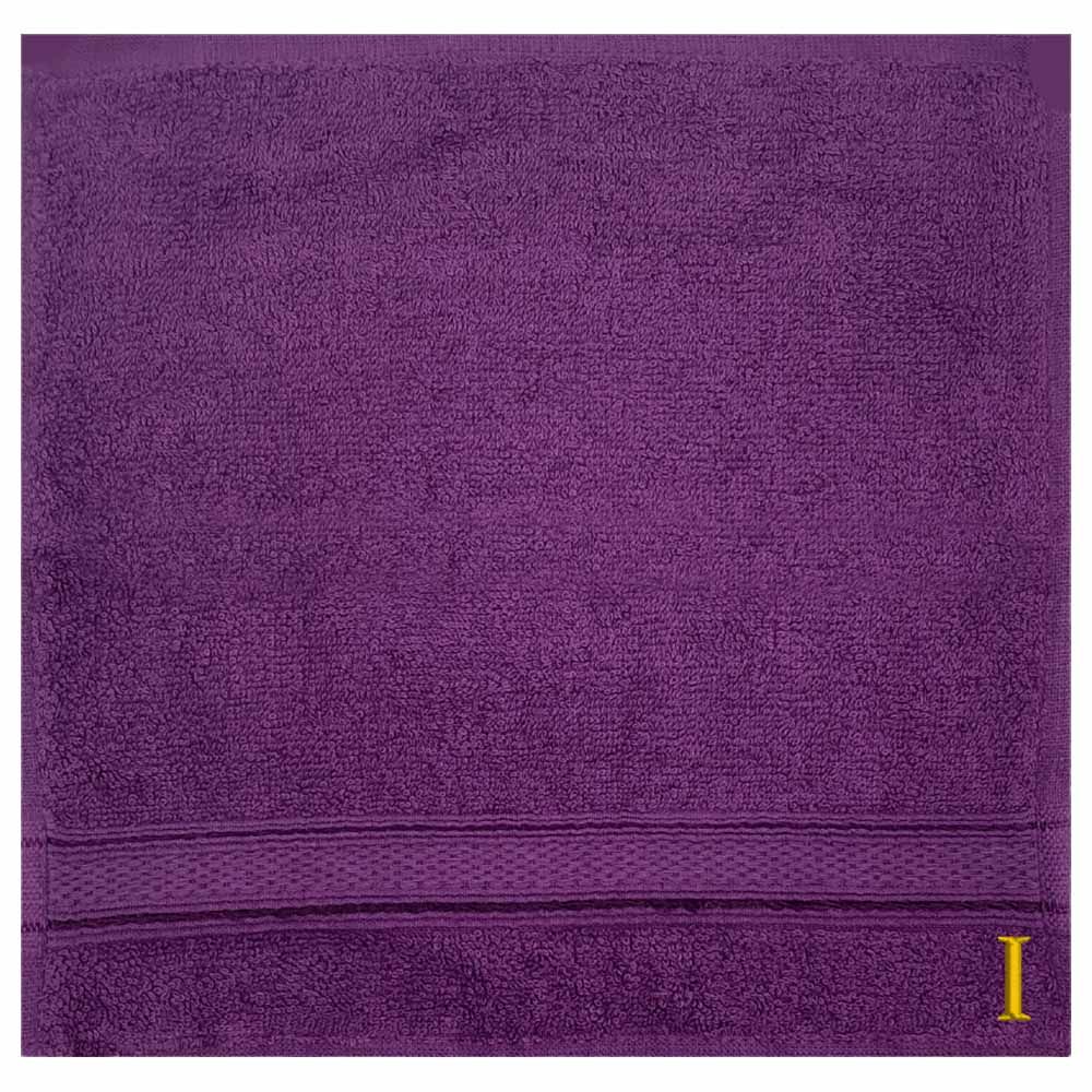Byft - Letter I Monogrammed Face Towel - 30 x 30 cm - 6pcs - Purple