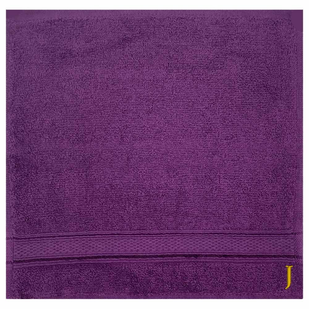 Byft - Letter J Monogrammed Face Towel - 30 x 30 cm - 6pcs - Purple