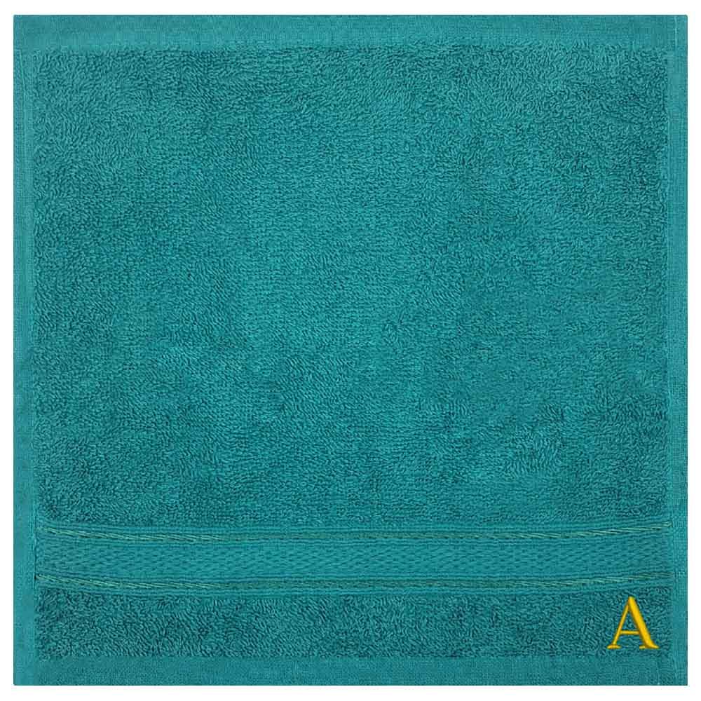Byft - Letter A Monogrammed Face Towel - 30 x 30 cm - 6pcs - Turquoise Blue