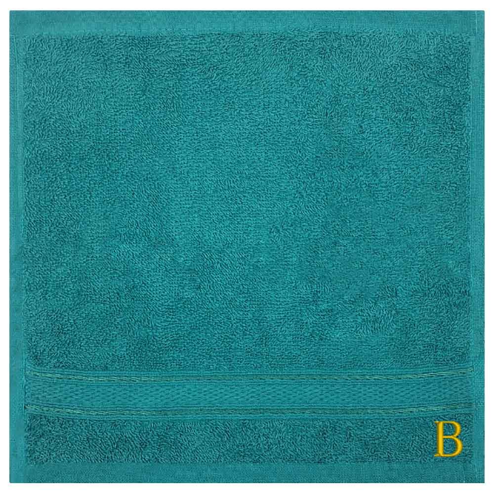 Byft - Letter B Monogrammed Face Towel - 30 x 30 cm - 6pcs - Turquoise Blue