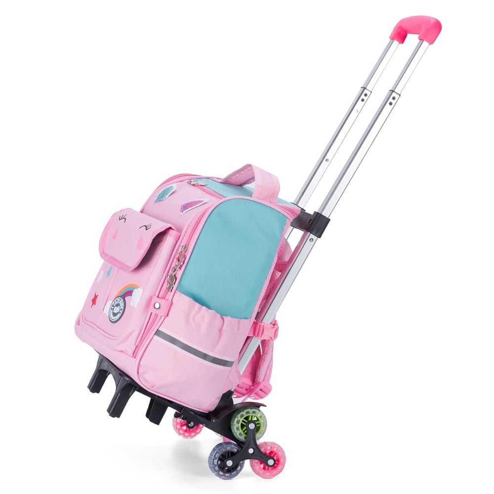 Eazy Kids - 3D Unicorn School Bag With Trolley 14.5-Inch - Pink