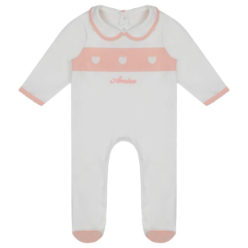 Little IA - Organic Cotton Heart Sleepsuit - White