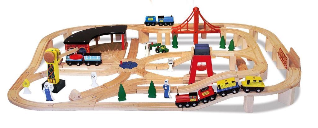 Melissa & Doug Wooden Railway Set - Pack Of 100 Wooden Train Play Set