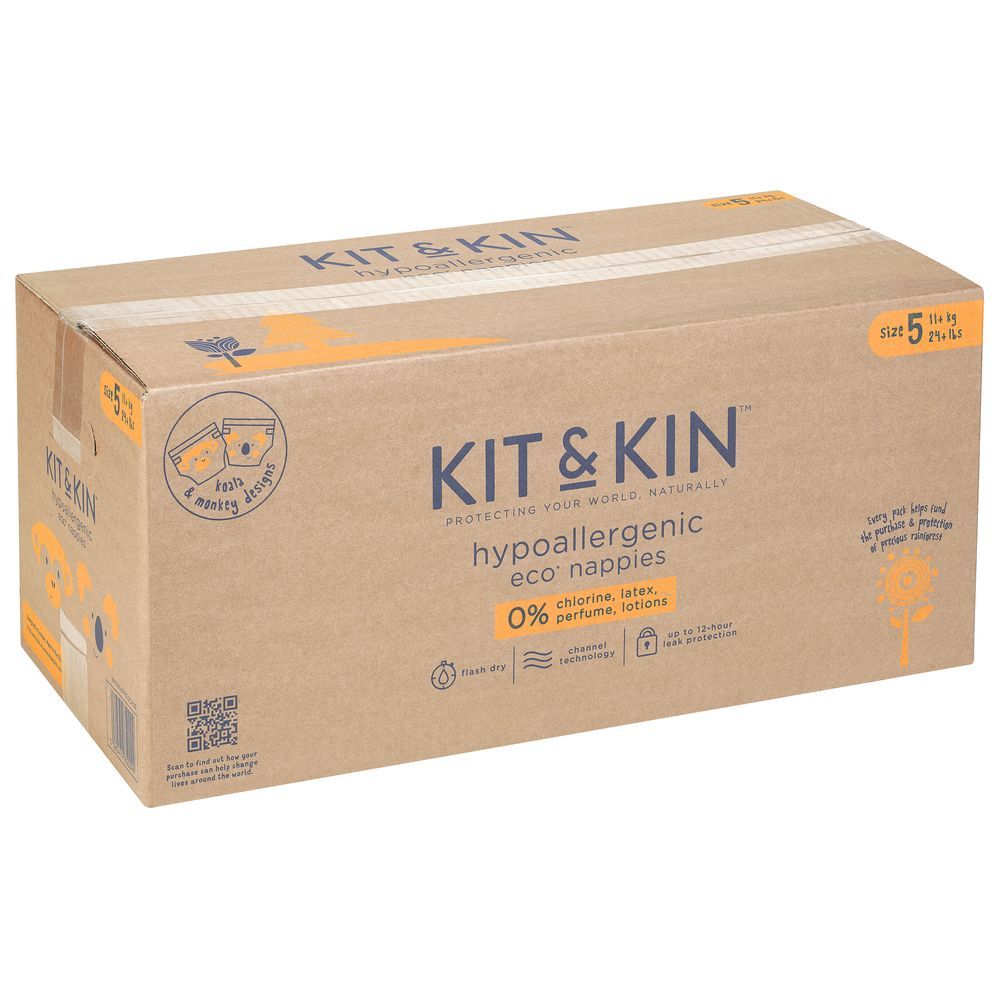 Kit & Kin - Eco Diapers Size 5 - 11+ kg - Pack of 4 - 112 Diapers