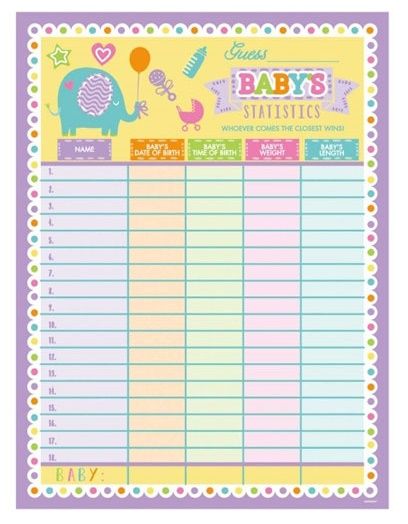 Party Centre - Baby Shower Paper Statistics Sheet