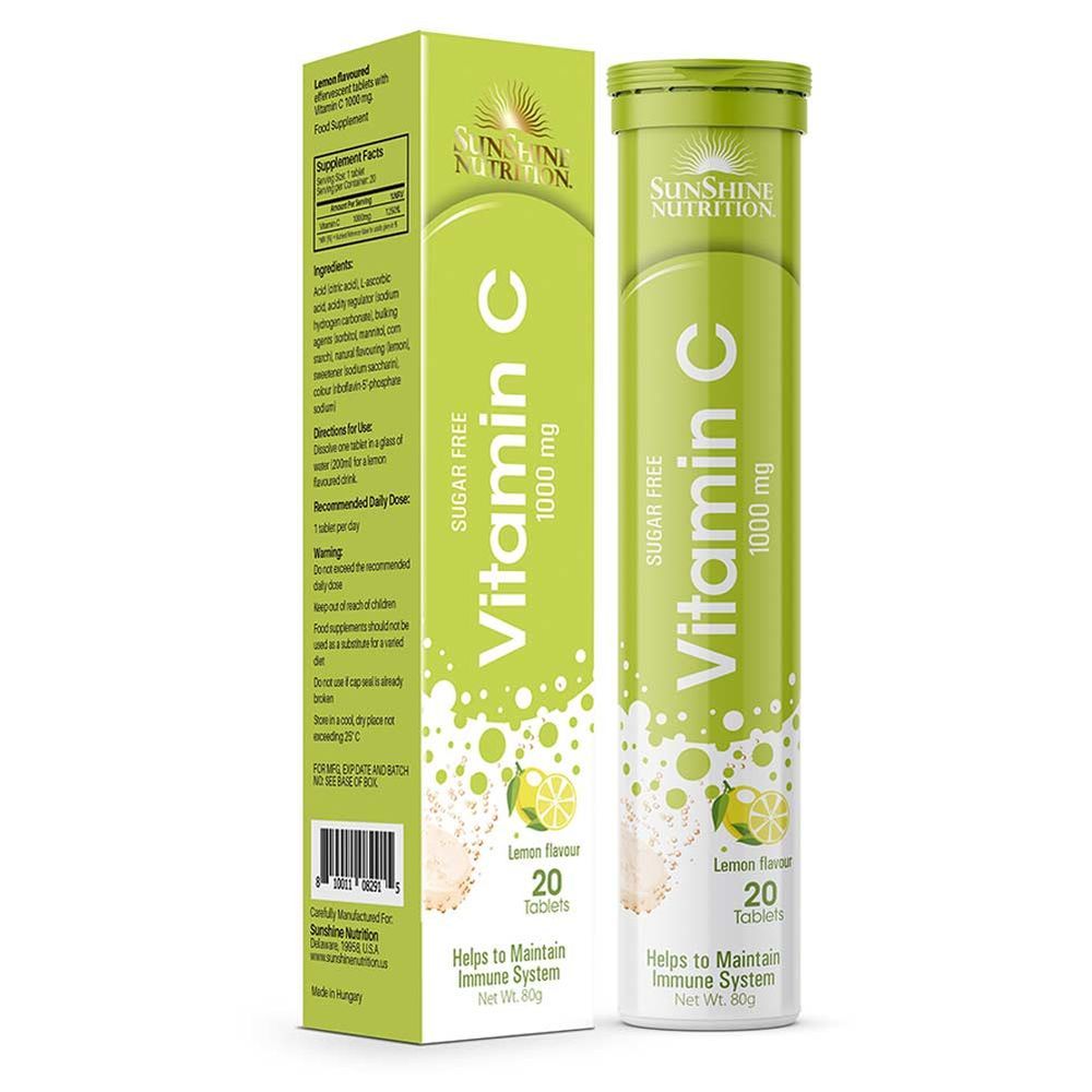 Sunshine Nutrition Vitamin C 1000Mg Effervescent Lemon 20s